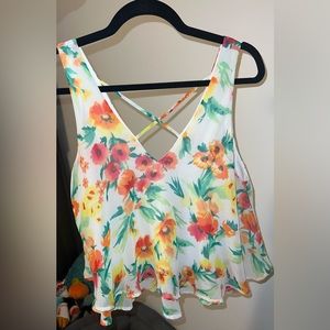 PRICE DROP Brand Lush Floral flowy crop top with crisscross straps in back.